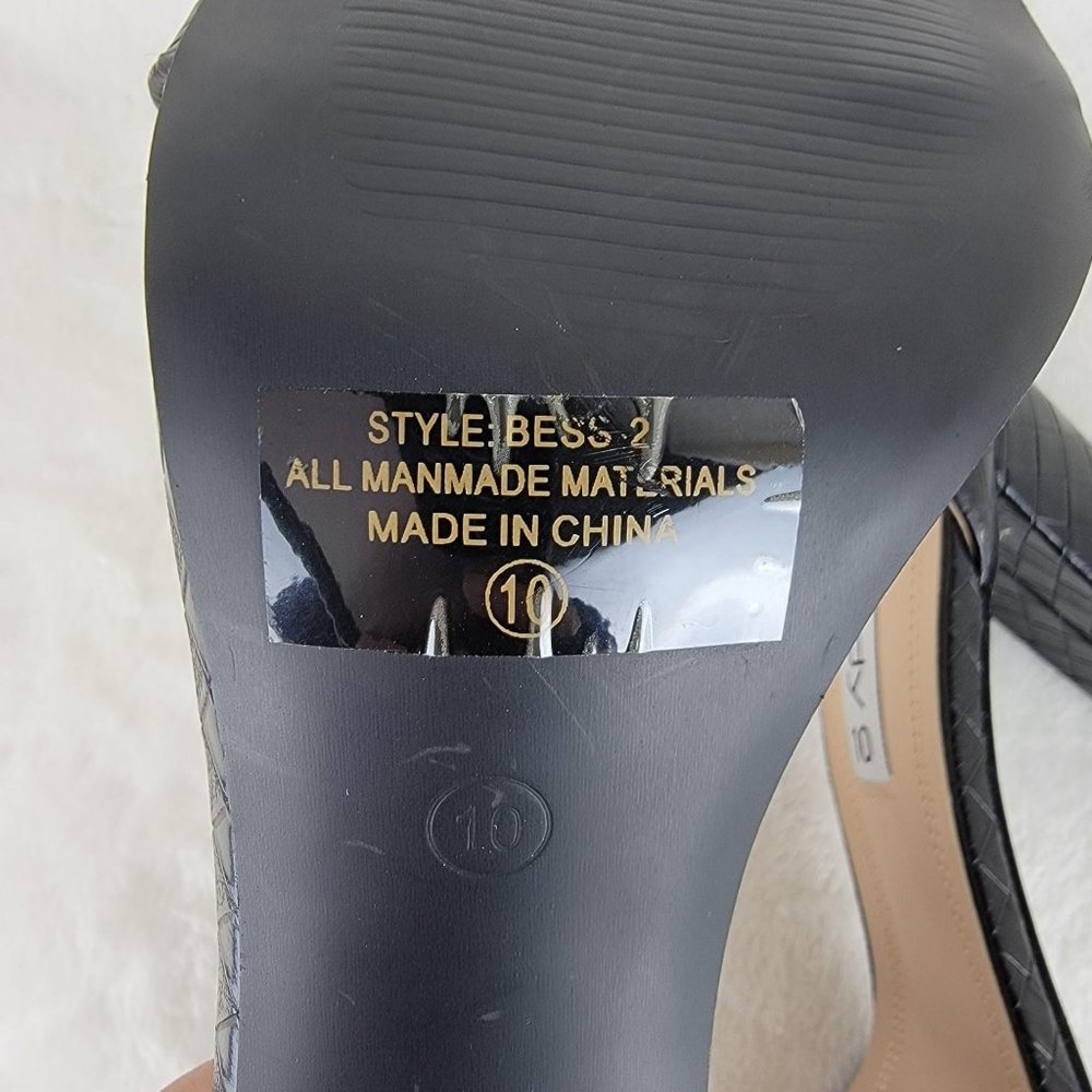 Unilady Black Woven Pattern Ankle Strappy Block High Heel Sandal Size 10 - Picture 8 of 9